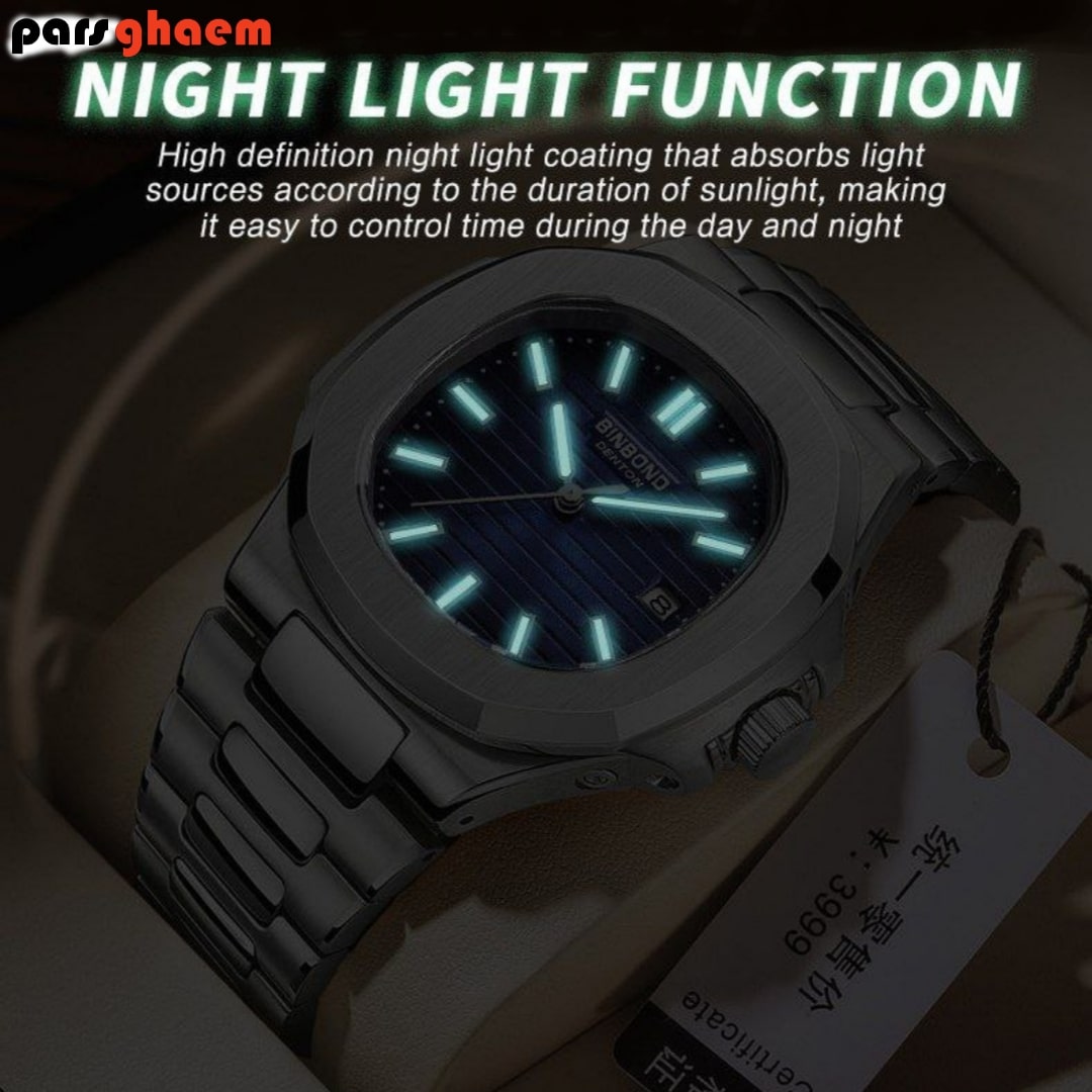 ساعت مچی مردانه BIN BAND نیو فیس ضد آب و شب نما - تصویر 3