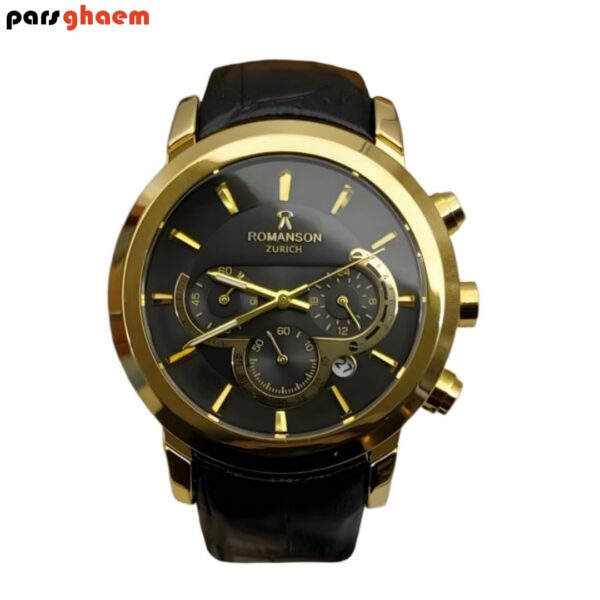 ساعت مچی مردانه رومانسون زوریخ سه موتوره مشکی قاب طلایی