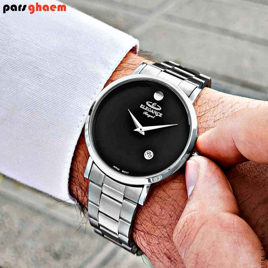 ساعت مچی مردانه ELEGANCE رایال نقره ای صفحه مشکی - تصویر 3