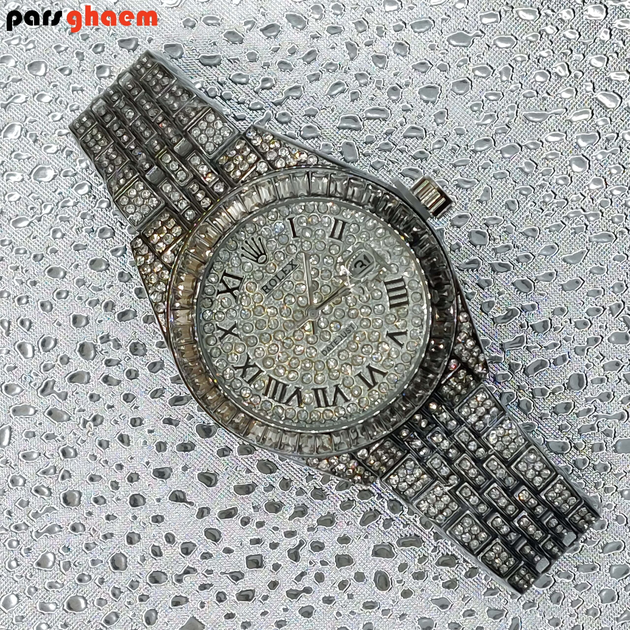 ساعت مچی زنامه و مردانه ROLEX فول نگین نقره ای - تصویر 3