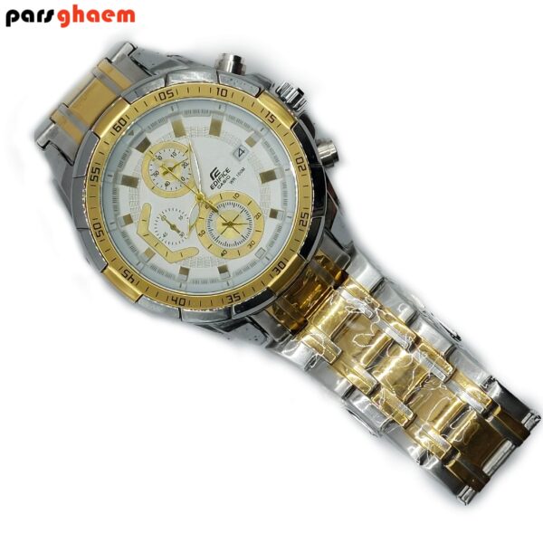 ساعت مچی مردانه EDIFICE CASIO سه موتوره نقره‌ای طلایی
